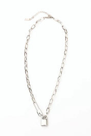 18K stainless steel lock and clip chain necklace with silver padlock charm