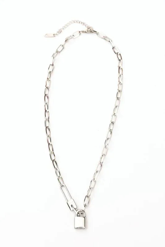 18K STAINLESS STEEL LOCK & CLIP CHAIN NECKLACE - DAVERRI FASHIONS