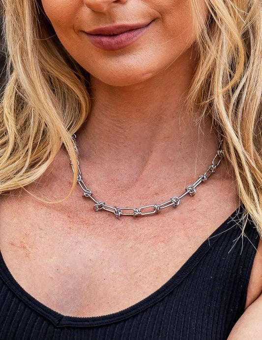 Silver OneSize 18K STAINLESS STEEL BARBED WIRE CHAIN NECKLACE | Daverri Fashions