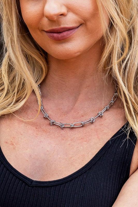 18K STAINLESS STEEL BARBED WIRE CHAIN NECKLACE Silver OneSize