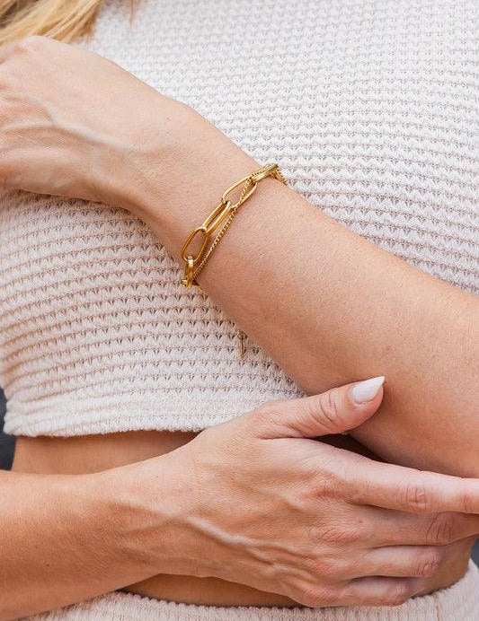 18K STAINLESS STEEL LAYERED PAPERCLIP BRACELET | Daverri Fashions