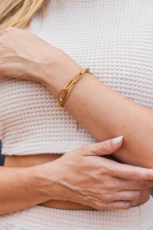 18K STAINLESS STEEL LAYERED PAPERCLIP BRACELET | Daverri Fashions