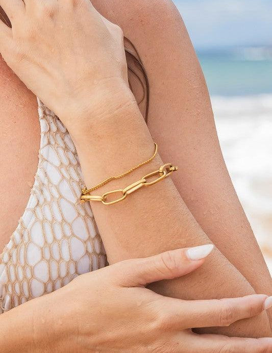 Gold OneSize 18K STAINLESS STEEL LAYERED PAPERCLIP BRACELET | Daverri Fashions