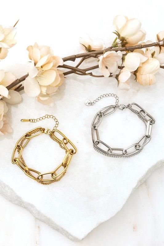 18K STAINLESS STEEL LAYERED PAPERCLIP BRACELET | Daverri Fashions
