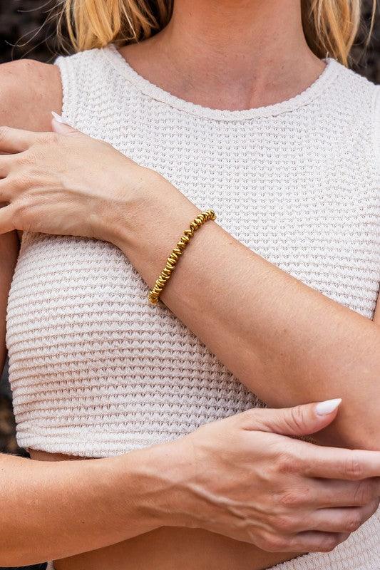 18K STAINLESS STEEL TWISTED BEAD BRACELET | Daverri Fashions