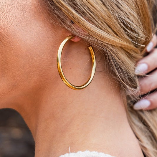 Gold OneSize 14K STAINLESS STEEL OPEN HOOP EARRINGS | Earrings Daverri Fashions