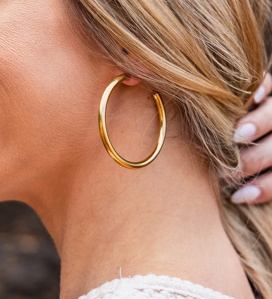 Gold OneSize 14K STAINLESS STEEL OPEN HOOP EARRINGS | Earrings Daverri Fashions