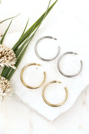 14K STAINLESS STEEL OPEN HOOP EARRINGS | Earrings Daverri Fashions