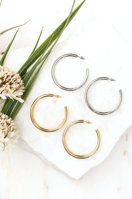 14K STAINLESS STEEL OPEN HOOP EARRINGS Earrings