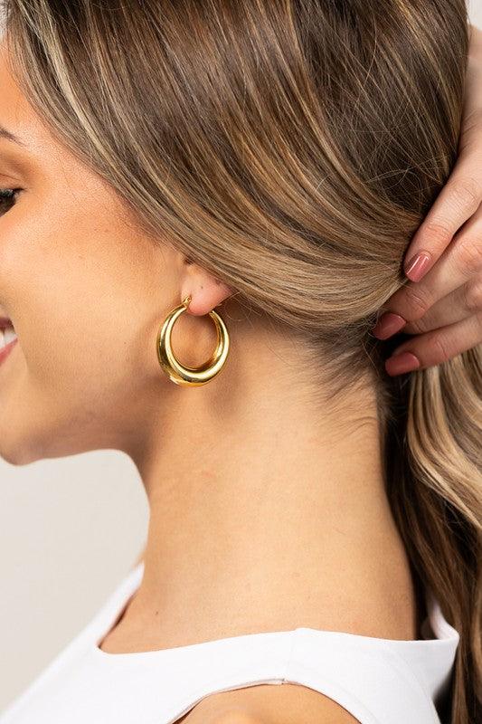 18K STAINLESS STEEL MOD HOOP EARRINGS | Daverri Fashions