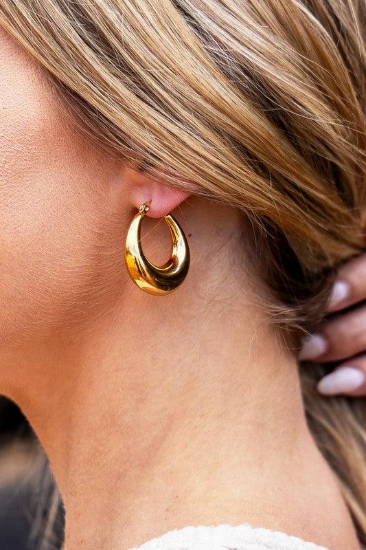 Gold OneSize 18K STAINLESS STEEL MOD HOOP EARRINGS | Daverri Fashions