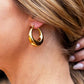 18K STAINLESS STEEL MOD HOOP EARRINGS Gold OneSize