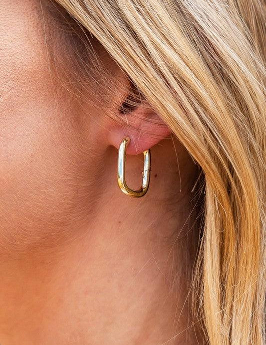 Rectangle OneSize 14K STAINLESS STEEL EVERYDAY HUGGIE EARRINGS | Daverri Fashions