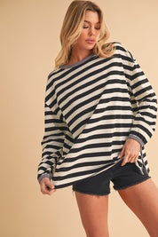 BLACK WHITE S Onida Stripe Top | Tops Daverri Fashions