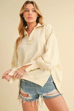 Tamika Henley Sweatshirt - DAVERRI FASHIONS