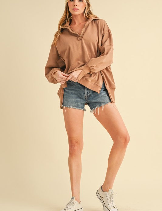MOCHA S Tamika Henley Sweatshirt | Daverri Fashions