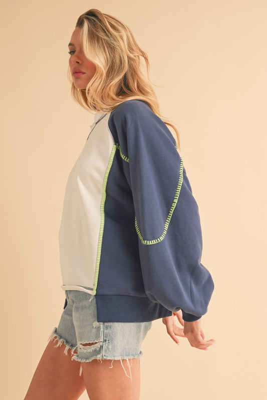 BLUE WHITE S Nya Colorblock Sweatshirt | Sweatshirts Daverri Fashions