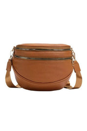 Sabrina Double Zip Leather Crescent Sling | Daverri Fashions