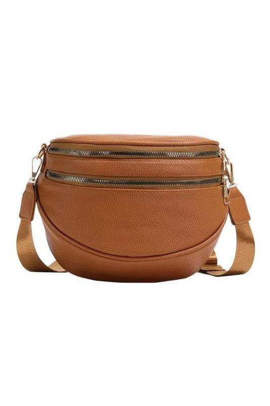 Sabrina Double Zip Leather Crescent Sling | Daverri Fashions