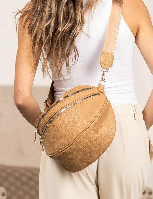 Sabrina Double Zip Leather Crescent Sling | Daverri Fashions