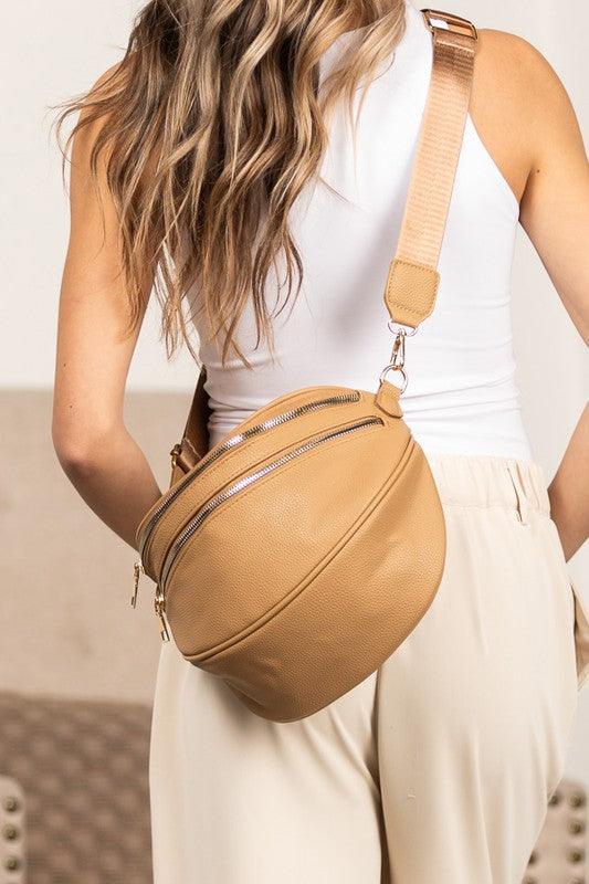 Sabrina Double Zip Leather Crescent Sling | Daverri Fashions