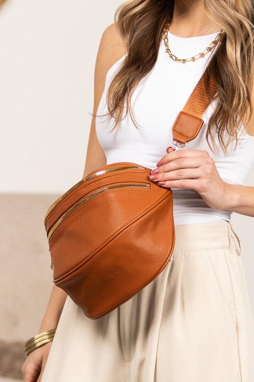Sabrina Double Zip Leather Crescent Sling