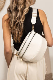 Sabrina Double Zip Leather Crescent Sling | Daverri Fashions