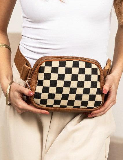 Alva Mixed Media Check Sling Belt Bum Bag | Daverri Fashions