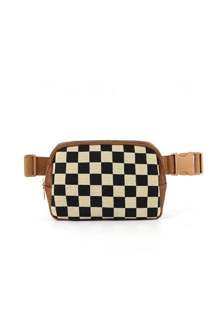 Alva Mixed Media Check Sling Belt Bum Bag | Daverri Fashions