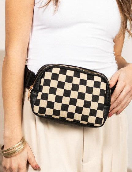Alva Mixed Media Check Sling Belt Bum Bag | Daverri Fashions