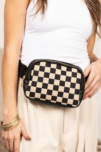 Alva Mixed Media Check Sling Belt Bum Bag | Daverri Fashions