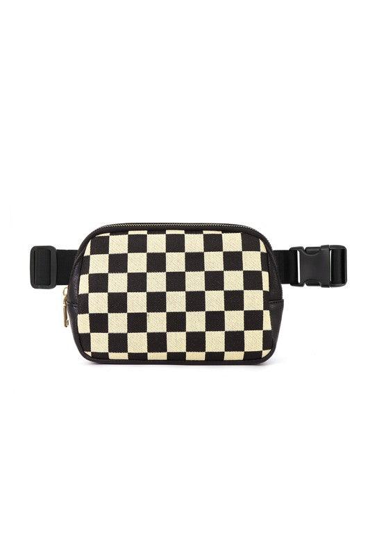 Alva Mixed Media Check Sling Belt Bum Bag | Daverri Fashions