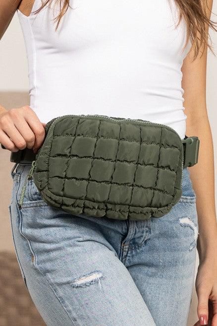 Evyn Quilted Puffer Sling Belt Bum Bag | Daverri Fashions