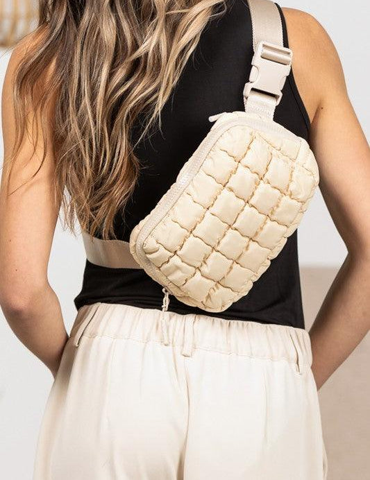 Evyn Quilted Puffer Sling Belt Bum Bag | Daverri Fashions