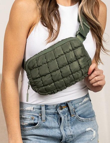 Eucalyptus OneSize Evyn Quilted Puffer Sling Belt Bum Bag | Daverri Fashions