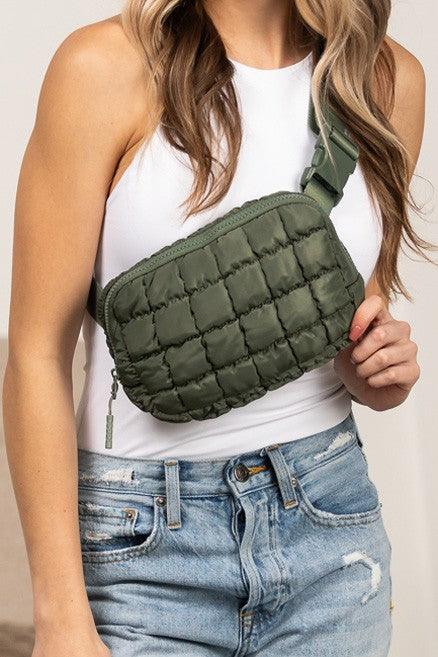 Eucalyptus OneSize Evyn Quilted Puffer Sling Belt Bum Bag | Daverri Fashions