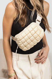 Almond OneSize Evyn Quilted Puffer Sling Belt Bum Bag | Daverri Fashions