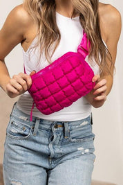 Magenta OneSize Evyn Quilted Puffer Sling Belt Bum Bag | Daverri Fashions