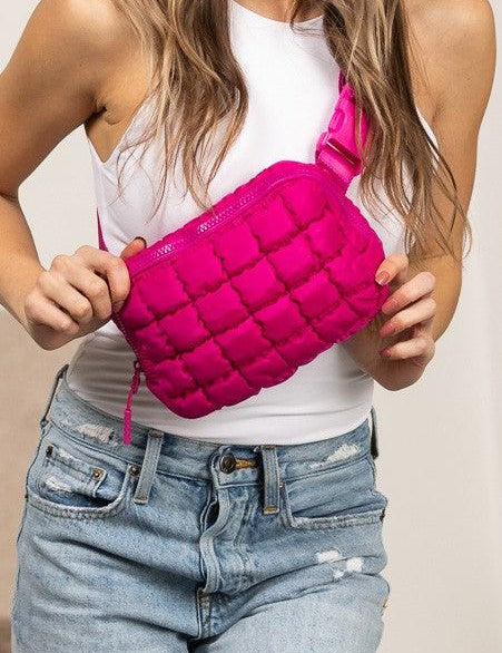 Magenta OneSize Evyn Quilted Puffer Sling Belt Bum Bag | Daverri Fashions
