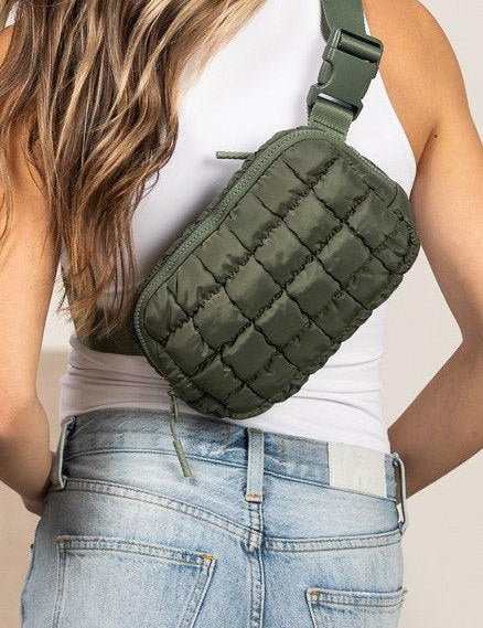 Evyn Quilted Puffer Sling Belt Bum Bag | Daverri Fashions