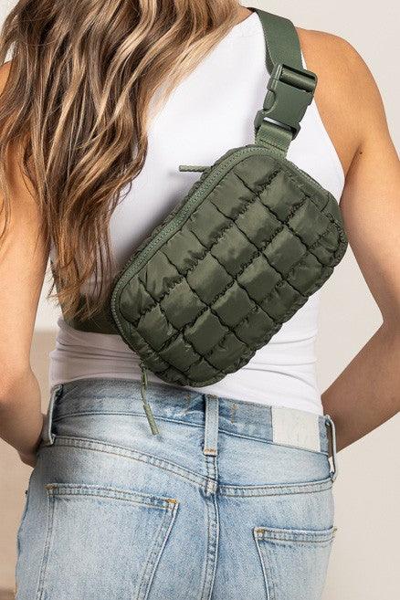 Evyn Quilted Puffer Sling Belt Bum Bag | Daverri Fashions