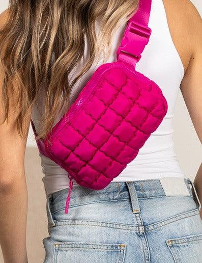 Evyn Quilted Puffer Sling Belt Bum Bag | Daverri Fashions