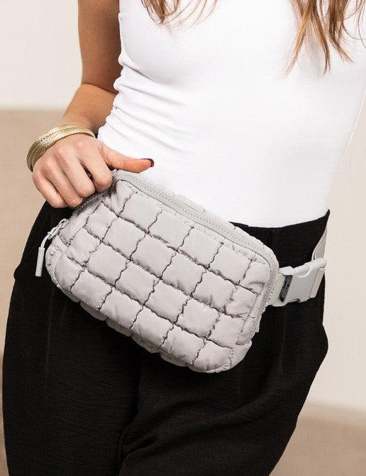 Evyn Quilted Puffer Sling Belt Bum Bag | Daverri Fashions