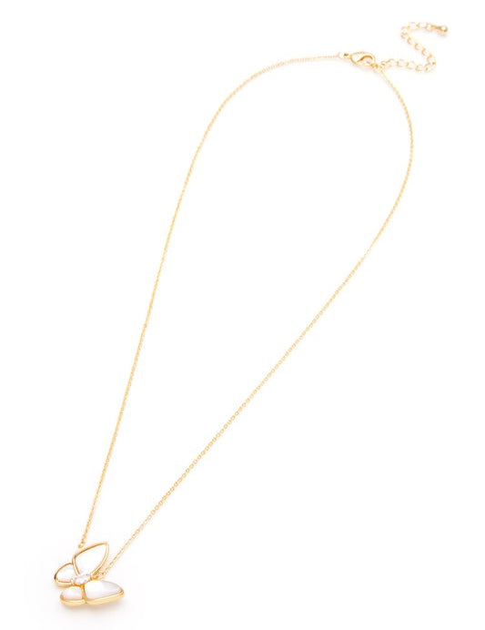 MOP Butterfly CZ Pendant Necklace | Necklaces Daverri Fashions