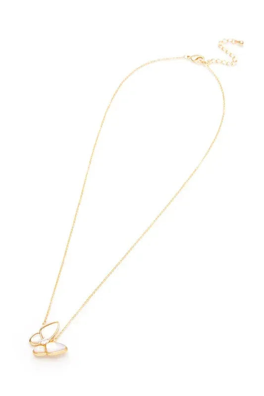 MOP Butterfly CZ Pendant Necklace - DAVERRI FASHIONS