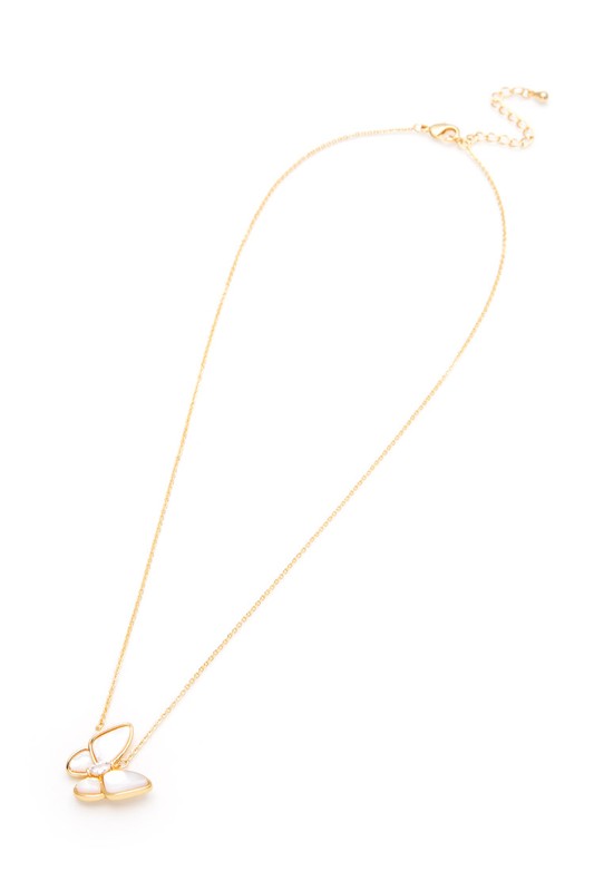 MOP Butterfly CZ Pendant Necklace | Necklaces Daverri Fashions