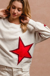 BiBi Star Patch And Spliced Hemline French Terry Long Sleeve Sweatshirt | Daverri Fashions