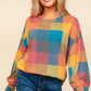 Haptics Round Neck Color Block Plaid Top Multi S Tops