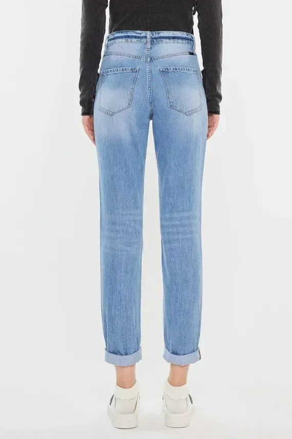 Kancan High Rise Distressed Mom Jeans - DAVERRI FASHIONS