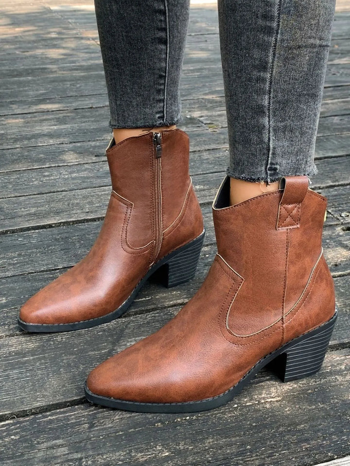 Point Toe Block Heels Boots | Boots Daverri Fashions
